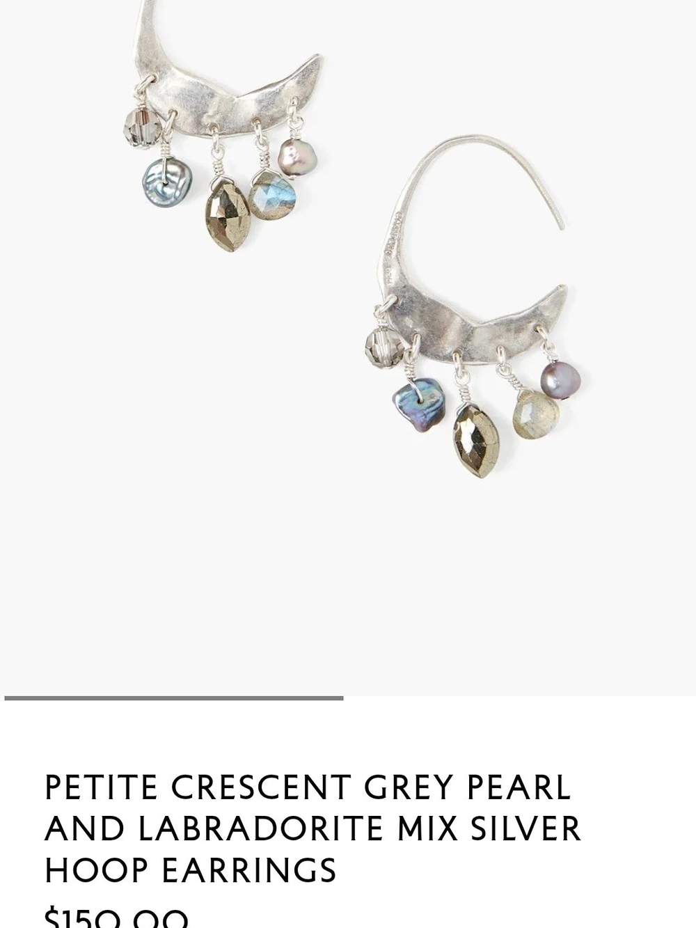 Chan Luu Silver Crescent Earrings with Grey Pearl & Labradorite Drops